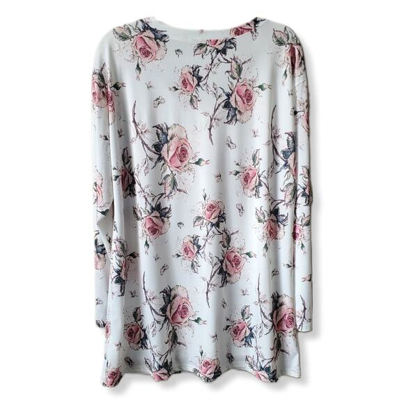 Lily Firmiana Women Tunic Top Blouse XL White Floral Jersey Knit V Neck NEW - Picture 5 of 9